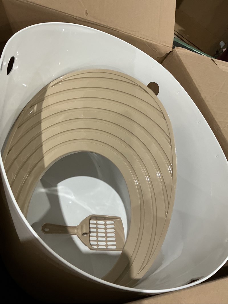 Condition photo showing Good Condition for iris usa cat litter box large top entry with lid enclosed covered hooded design litter catching scatter shield pan dog proof pet proof scoop included odor control for indoor cats kittens beige/white top entry white/beige