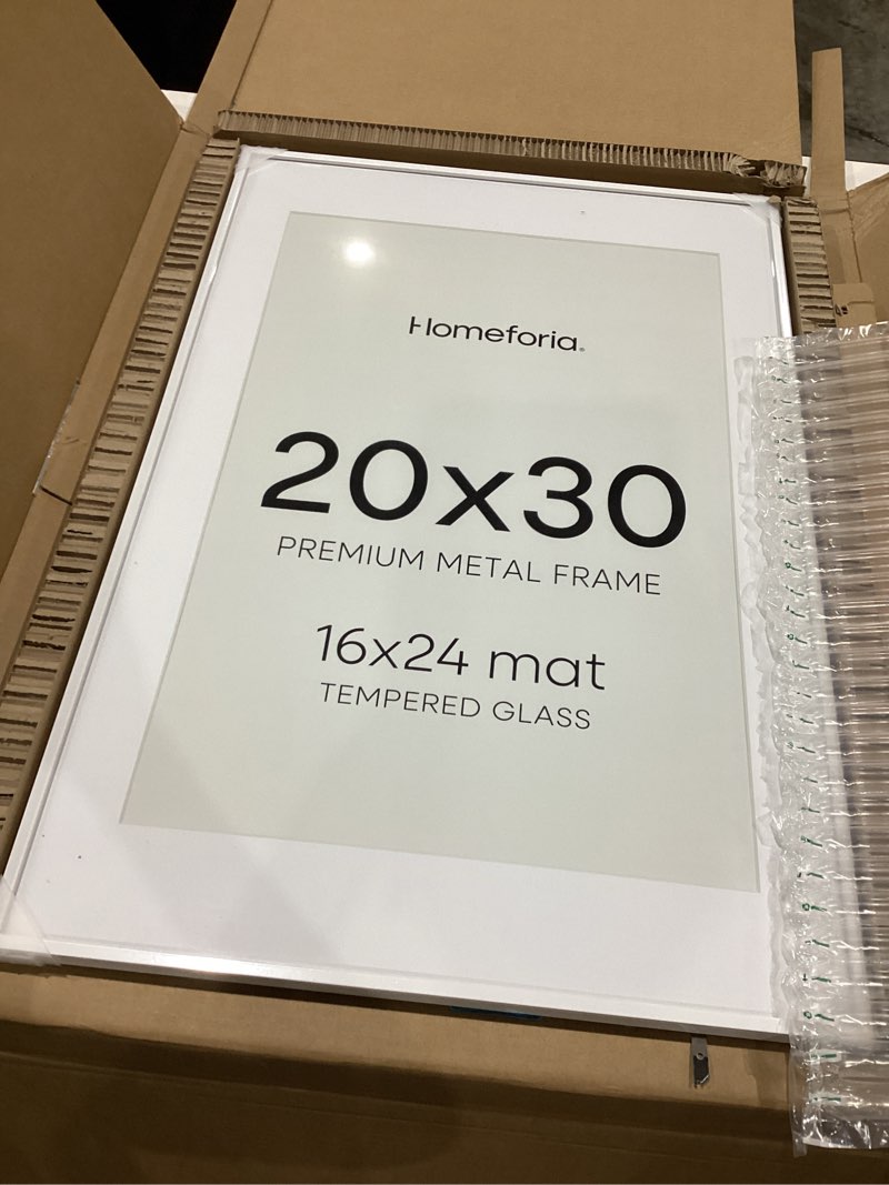 Condition photo showing Good Condition for homeforia poster frame silver 20x30, high end metal 20 x 30 picture frame with mat 16 x 24 for photo, 20x30 silver frames matted to 16x24 print, 30x20 hanging frame, tempered glass, wall kit, set of 1