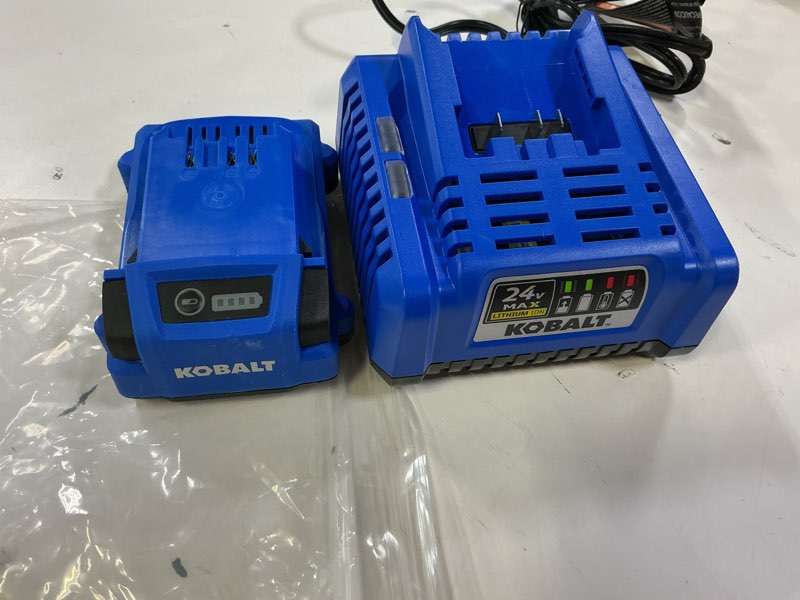 Condition photo showing As Is for kobalt 24 -volt 1 -pack lithium-ion ( 2 ah battery and charger )