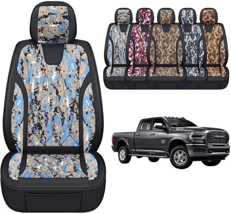 GXT Dodge RAM Front Seats Cover Fit for Select 2013-2021 Dodge RAM 1500 2500 3500 Pickup Truck, Waterproof Synthetic Leather Car Seat Cover and Cushion (Camouflage White)