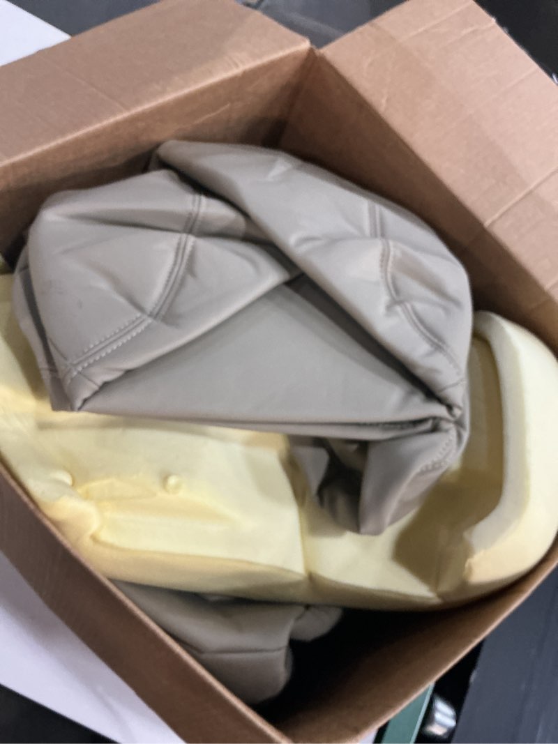 Condition photo showing As Is for secosautoparts driver & passenger bottom & top lean back & foam cushion replacement leather seat cover tan# 522/ 52i compatible with chevy tahoe suburban gmc yukon 1500 2500 2003 2004 2005 2006 light tan