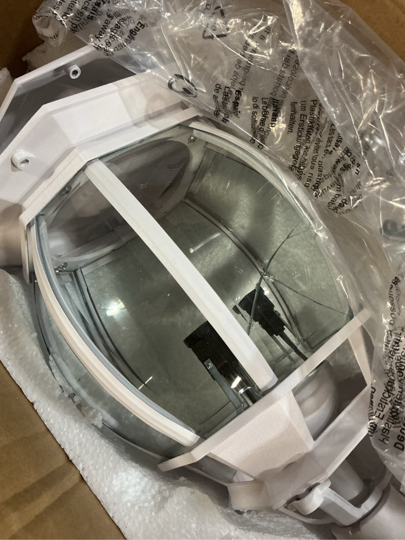 Condition photo showing As Is for livex lighting 7526-13 outdoor post top light with clear beveled glass shades, white