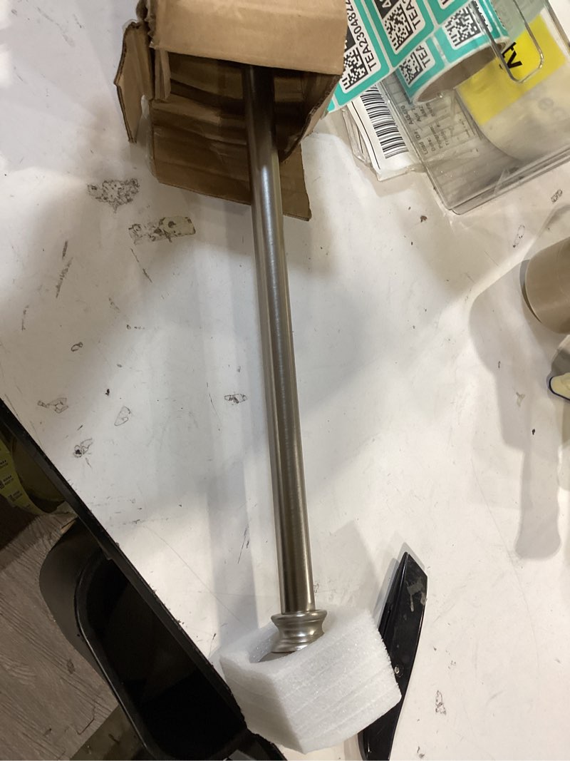Condition photo showing Good Condition for brushed nickel curtain rods: 28-48 inch decorative double window treatment with urn finials brushed nickel 28-48"