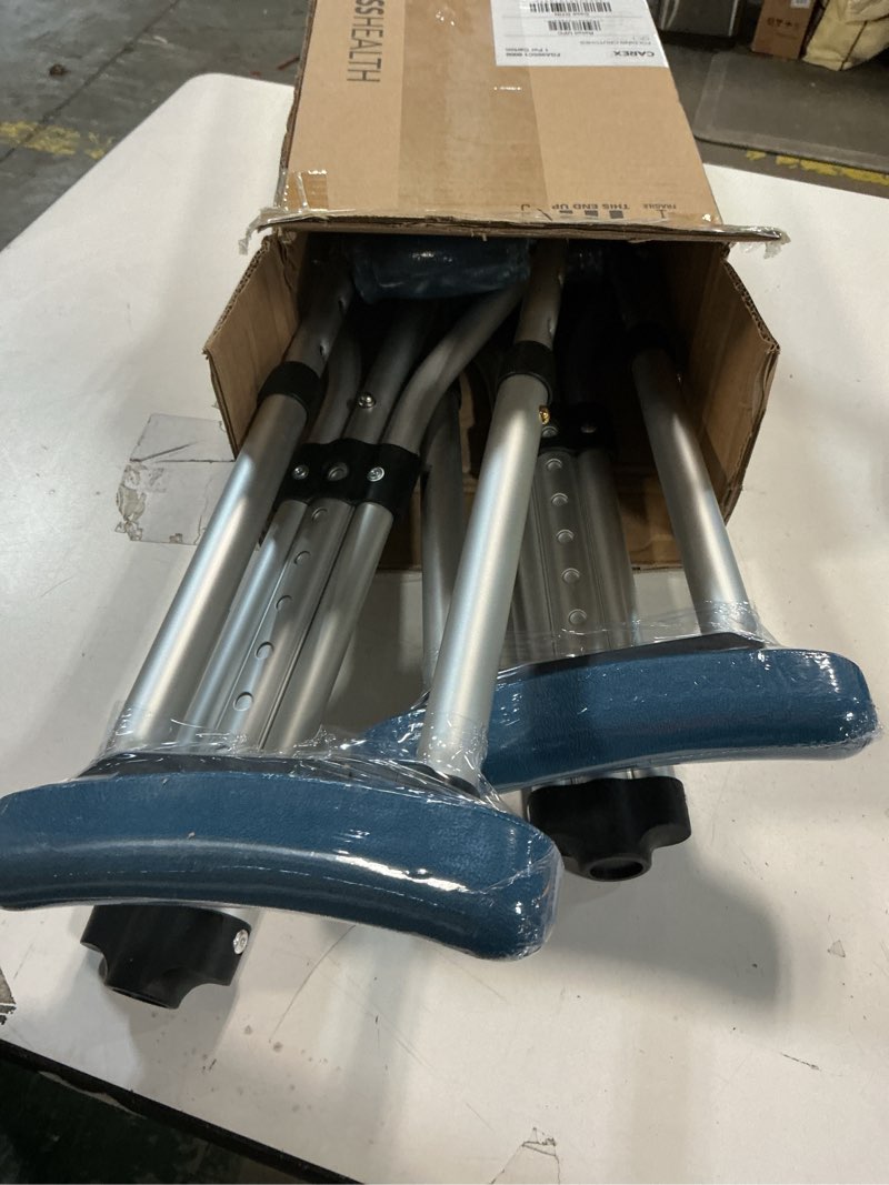 Condition photo showing Good Condition for Carex Folding Aluminum Under Arm Crutches for Adults 4'11" to 6'1", 2 Lightweight Crutches Included, Universal for Walking, Walking Aid for Kids, Adults & Seniors, Includes Padded Underarm Cushions