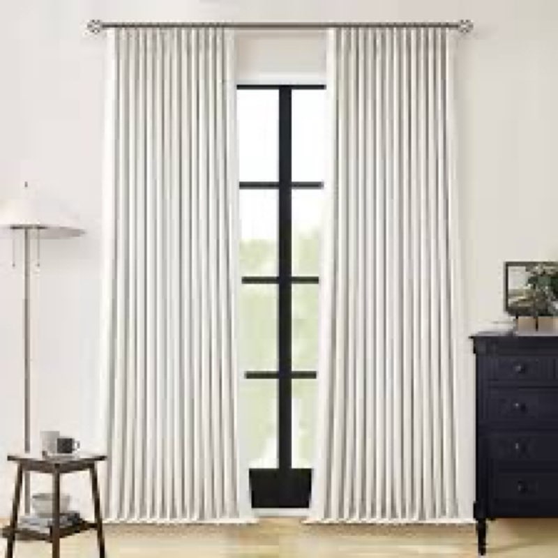 90 Inch Pinch Pleated Linen Blackout Curtains 2 Panels for Living Room Cream Natural 100% Black Out 