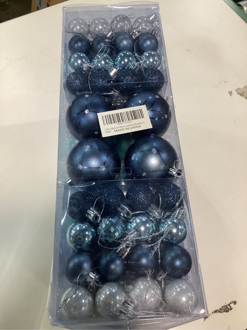 Condition photo showing New/Like New for 100pcs Blue Silver Christmas Balls Ornaments Tree Decorations Set