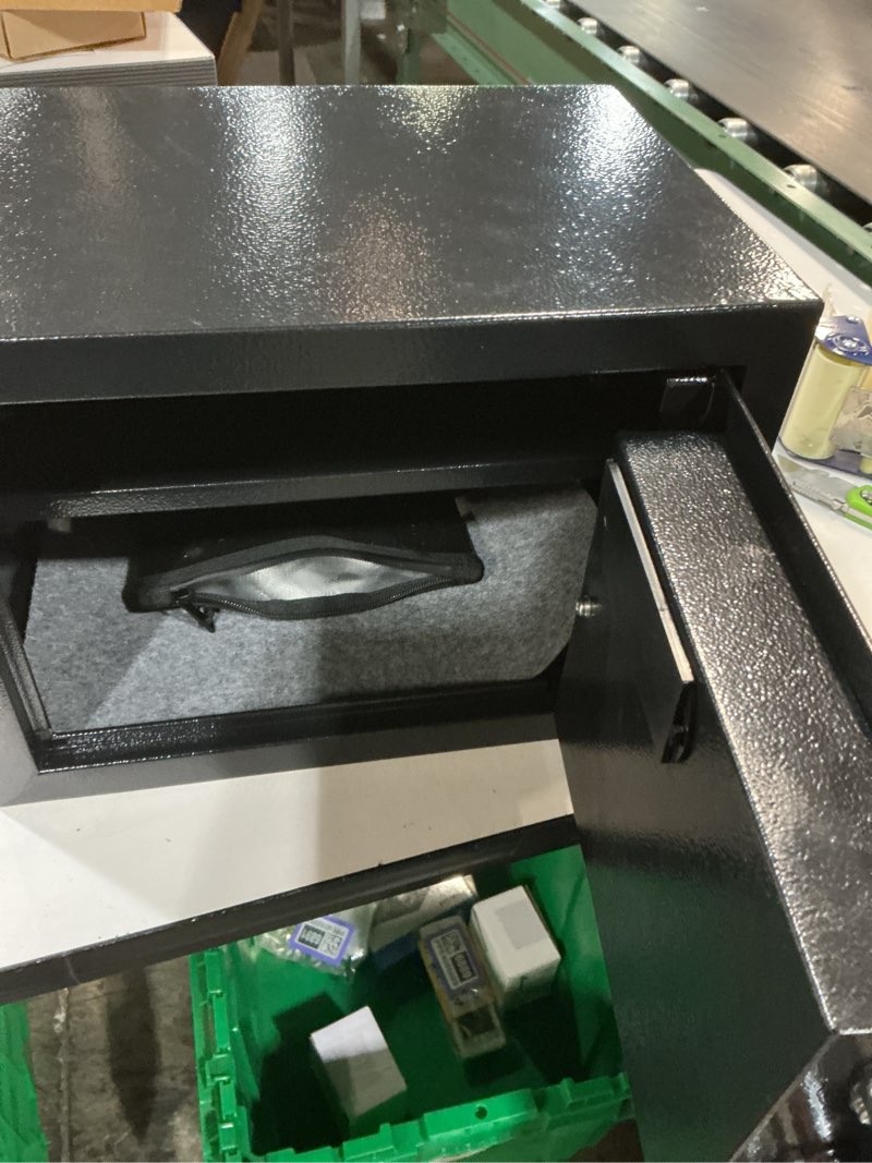 Condition photo showing As Is for 1.2 Cu Ft Home Safe, Small Safe Box with Fireproof Waterproof Bags, Programmable Keypad and Removable Shelf, Security Digital Home Safe for Home Money Firearm Medicines Valuables 1.2 Cubic Feet (missing key)