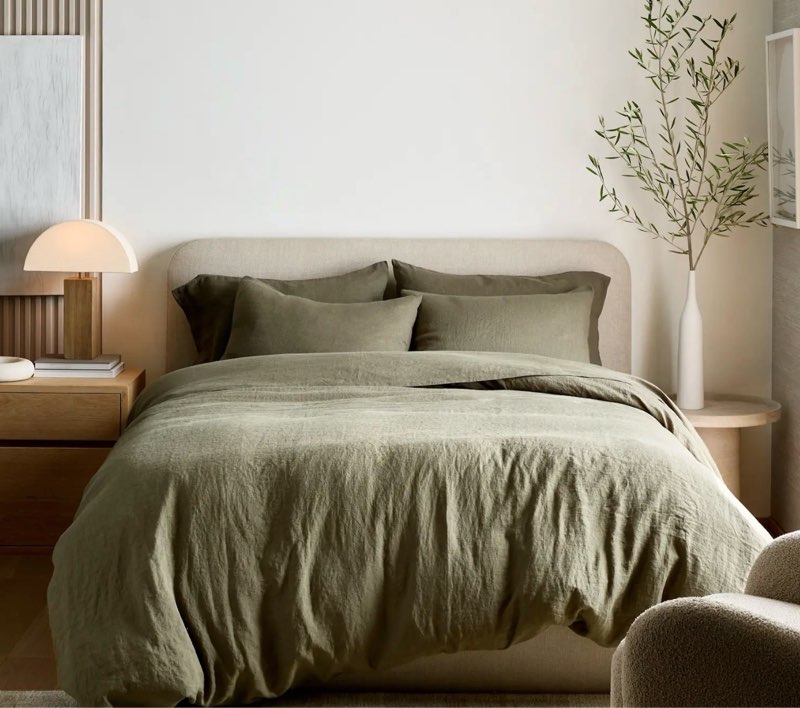 european linen duvet cover set, full/queen, dusty olive