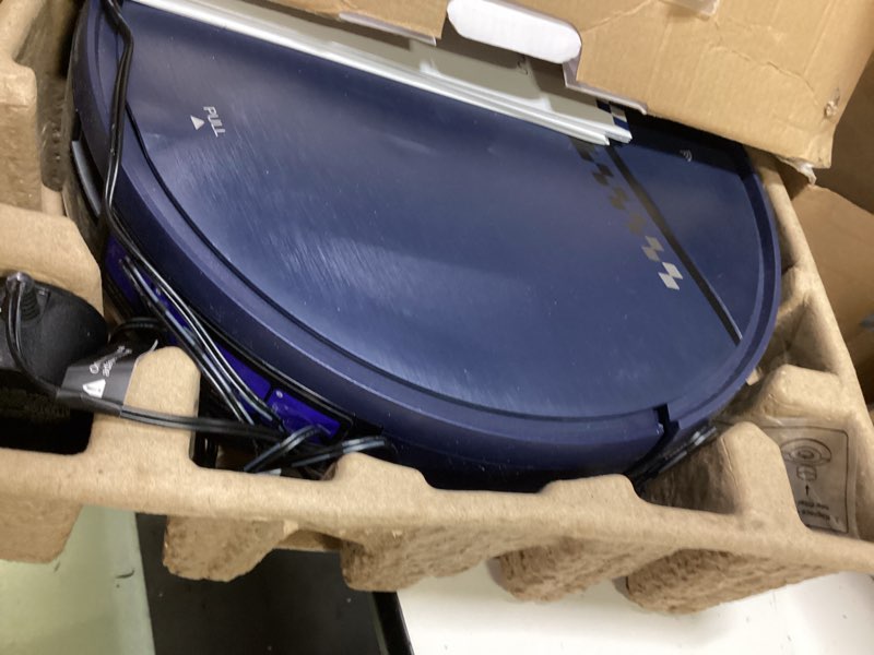 Condition photo showing As Is for manvn robot vacuum and mop combo for pet hair, robotic vacuum for hard floors and carpets, 2.87'' ultra-slim, with 3d obstacle avoidance, wi-fi/app/voice controlled, self-charging blue