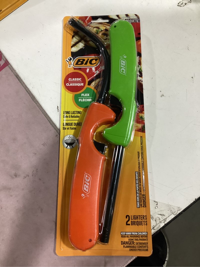 Condition photo showing New/Like New for bic multi-purpose classic edition lighter & flex wand lighter, 2-pack | colors may vary, child-resistant design for safety, flexible metal neck for easy use on hard to reach areas