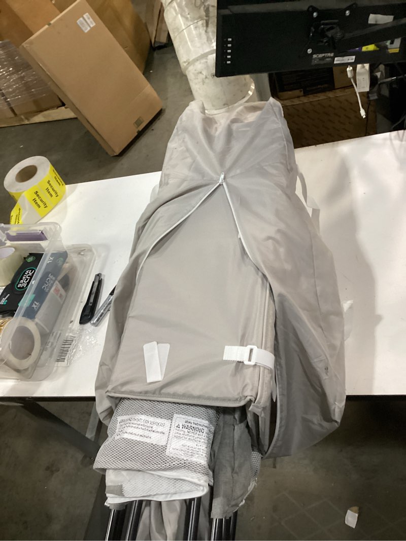 Condition photo showing As Is for baby delight lunaire full size crib | breathable mesh baby crib | tool-free assembly baby bed | pebble grey