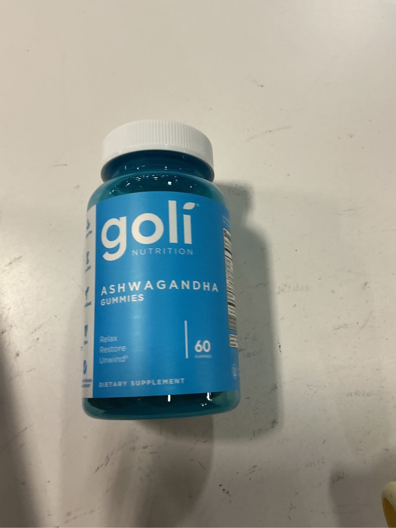 Condition photo showing New/Like New for goli ashwagandha & vitamin d gummy - 60 count - mixed berry, ksm-66, vegan, plant based, non-gmo, gluten-free & gelatin free relax. restore. unwind, pack of 1 mixed berry one size