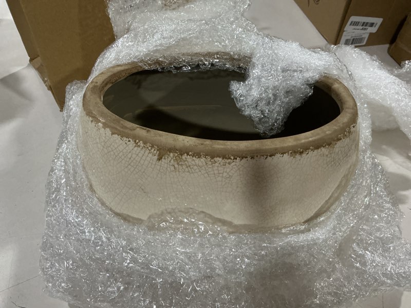 Condition photo showing Good Condition for 9.8 inch large vintage ceramic planter ice crack glaze gray peony flower pot with drainage holes rustic country plant pots decorative gifts for home kitchen office indoor outdoor plants beige 9.8 inch vintage pure