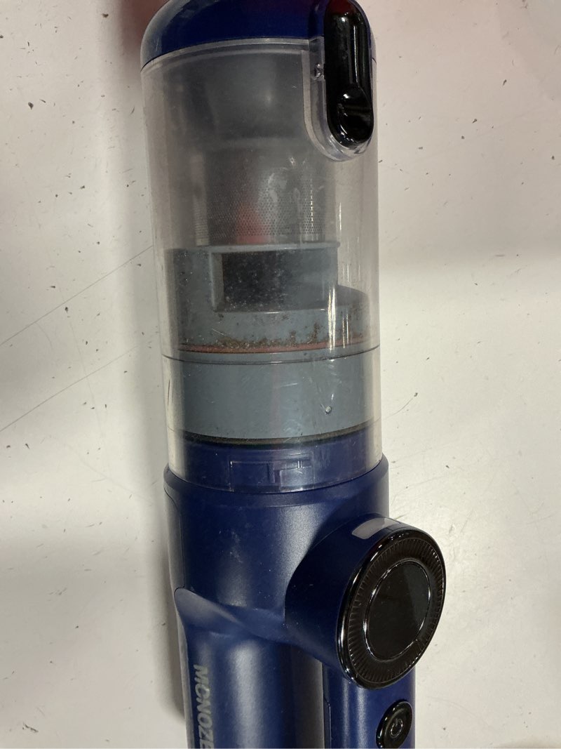 Condition photo showing As Is for handheld vacuum cordless - car vacuum cleaner with brushless motor, 15kpa powerful suction vacuum with led light, type c port, 2 fliters, portable hand vacuum for home, pet and car purpleblue