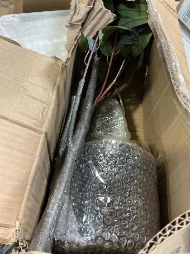 Condition photo showing Good Condition for Artificial Eucalyptus Tree 7ft(84in) Faux Floor Potted Tree for Indoor Decor Large Realistic Trees Plants with Silk Leaves and Natural Wood Trunk for Home Living Room,Office Foyer Decor. Eucalyptus Tree(2) 7ft