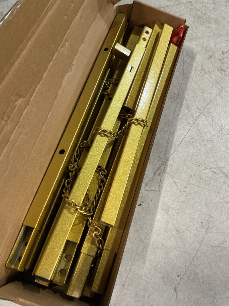 Condition photo showing As Is for 57.1" tall gold easel stand for sign, heavy duty folding metal easel for wedding welcome sign, decorative easel for mirror, art, photo, adjustable painting display 4-tier height gold high--57.1"