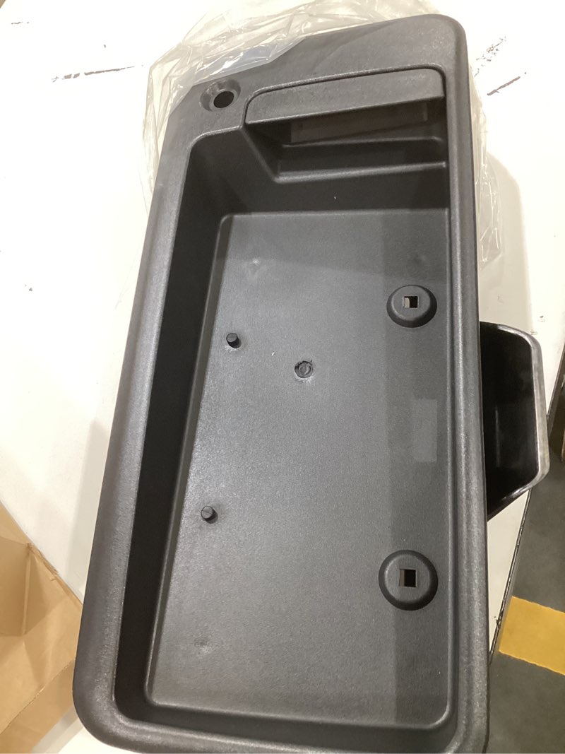 Condition photo showing As Is for jdmspeed exterior rear door handle compatible with 1996-2015 chevy express gmc savana 1500 2500 3500 van license plate bracket holder black plastic replaces 25989400, 15167638, 15269298