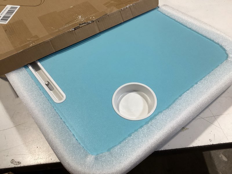 zeaptac laptop bed desk, foldable lap desk, portable lap table, laptop stand with cup holder & tablet slot & lifting handle for working writing drawing & eating - blue