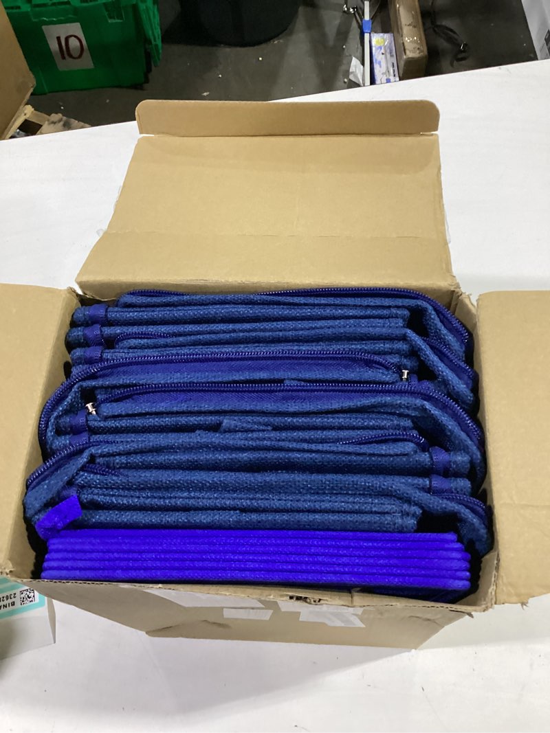 Condition photo showing Good Condition for 6 pack fabric closet storage bins with zipper lids and label, 10×8×7in large size foldable cotton linen storage cubes boxes with pu leather handles holders for bedroom, nursery, dark blue dark blue 10×8×7in