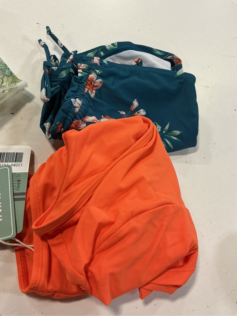 Condition photo showing Good Condition for shekini women's 2 pieces swimsuits crisscross bikini top tummy control side tie boyshorts small orange print