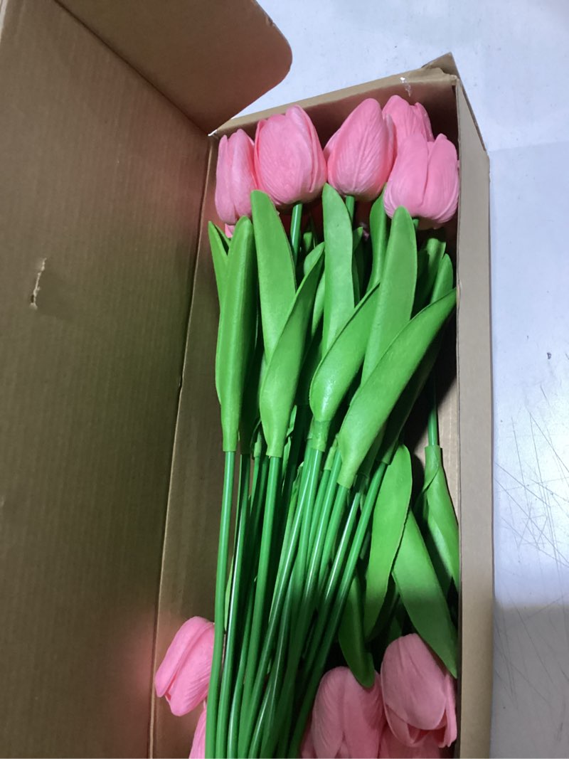 Condition photo showing Good Condition for macting 30pcs artificial tulip flowers 13.7" real touch fake pu tulips bouquet faux pink flowers for floral arrangements table centerpieces kitchen home indoor spring mothers day easter decorations