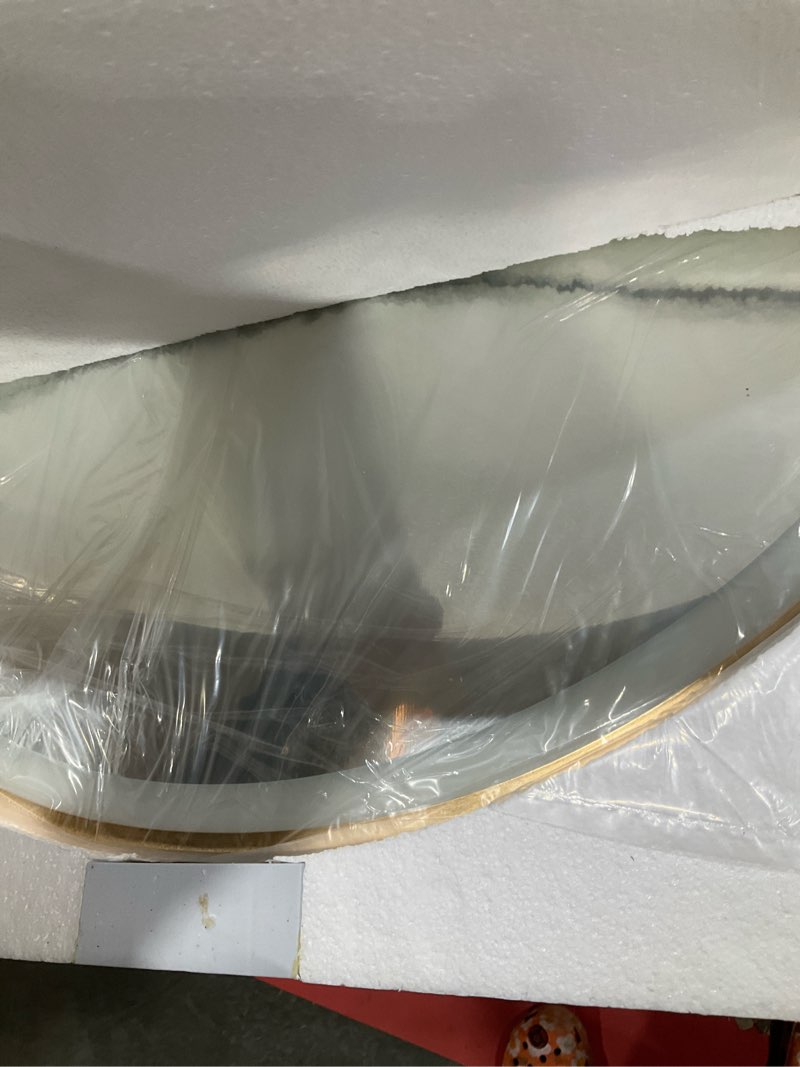 Condition photo showing Good Condition for arched led mirror for bathroom 24"x36", orange gold led bathroom mirror with lights, fogless, dimmable, shatterproof, touch sensor, 3 color changing orange gold 36"l x 24"w