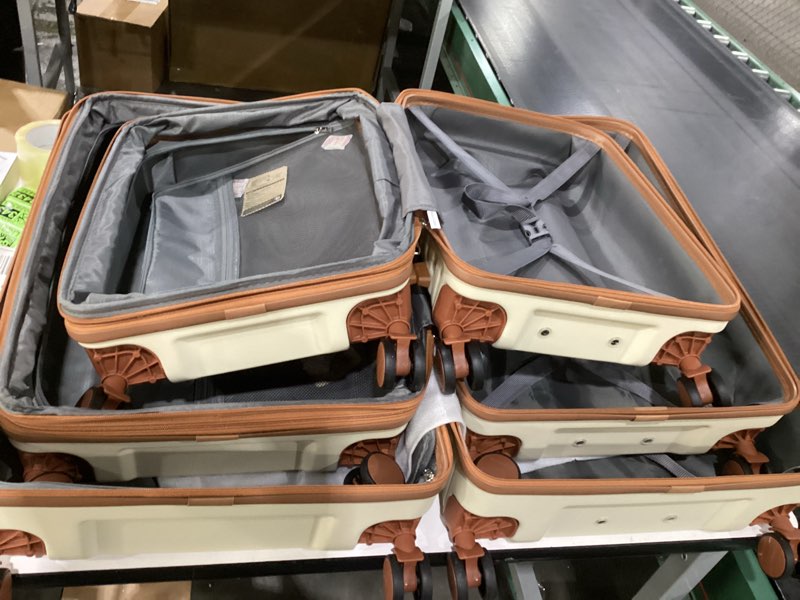 Condition photo showing As Is for 3 of 5 missing smallest 2 Joyway Expandable Luggage Sets 5 Piece, Lightweight Hard Shell Travel Suitcase Set with Spinner Wheels and TSA Lock White 5 piece set