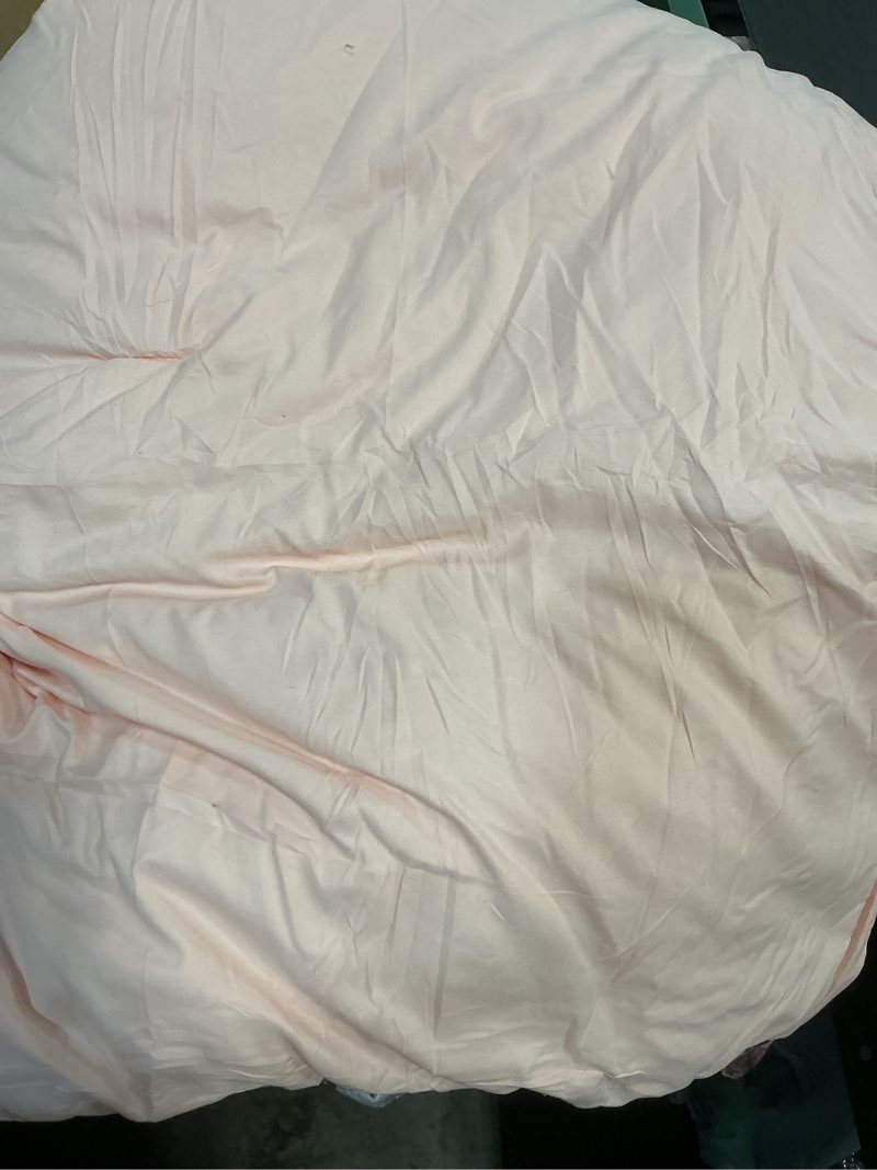 Condition photo showing As Is for nanko peach coral queen size duvet cover set, soft luxury microfiber comforter quilt bedding cover with zip closure ties bed sets - modern farmhouse style for men and women teen, 3pcs 90 x90 inch queen peach coral (similar no same)