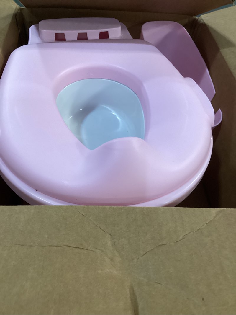 Condition photo showing As Is for ingenuity my size potty pro in pink, infant potty training toilet, lifelike flushing sound, for ages 18 months, up to 50 pounds