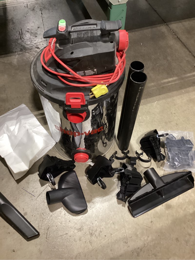 Condition photo showing As Is for shop-vac 12-gallon 6 hp corded wet/dry shop vacuum with accessories included