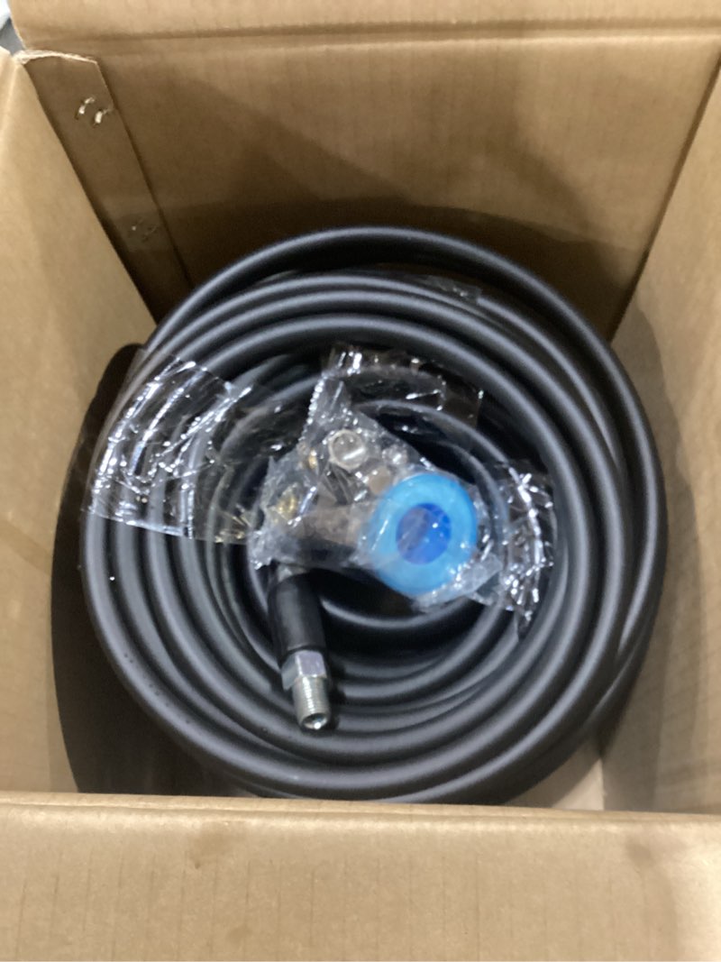 Condition photo showing As Is for sewer jetter kit for pressure washer 150ft, 5800psi drain cleaner hose 1/4 inch npt corner, rotating and button nose sewer jetting nozzle pearl corsage pin waterproof tape with 2 spanner