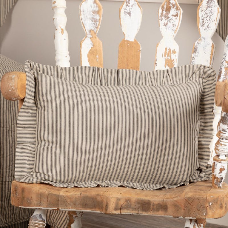 SAWYER MILL CHARCOAL TICKING STRIPE FABRIC PILLOW 14X22" FILLED