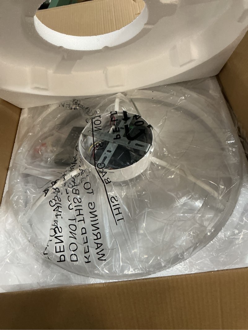 Condition photo showing Good Condition for VOLISUN Low Profile Ceiling Fans with Lights and Remote, 19.7in Flush Mount Ceiling Fans with Light, 3000K-6500K Dimmable Fandelier LED Fan Light, White Bladeless Ceiling Fans with Lights for Bedroom White 19.7 INCH
