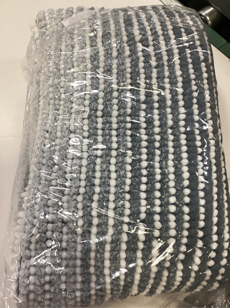 Condition photo showing New/Like New for bsicpro bathroom rugs and mats sets, 2 piece thick absorbent chenille non slip, soft shaggy floor mats, machine washable (fog blue, 20" x 47" plus 16" x 24") 20" x 47" plus 16" x 24" fog blue
