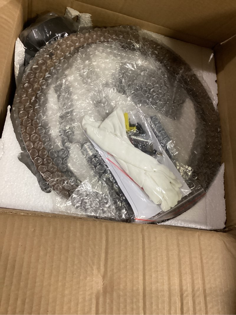 Condition photo showing Good Condition for Lanpesting Farmhouse Chandelier, Modern Hanging Pendant Lighting, 4-Light Rustic Ceiling Light Fixture, Vintage Chandelier for Hallway Foyer Dining Room Entryway Kitchen Island Bedroom Brown Black 4-Light