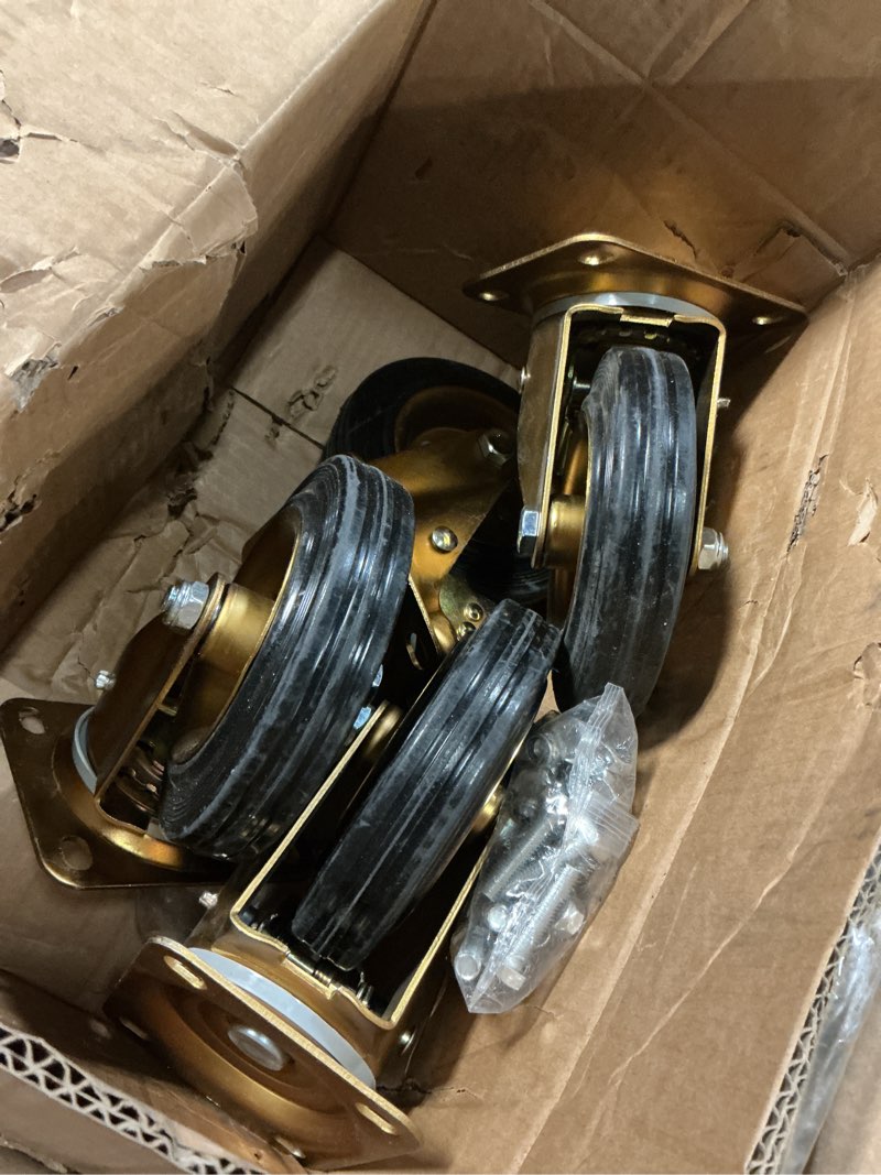 Condition photo showing Good Condition for nefish 6 inch outdoor heavy duty caster, large castors wheels set of 4 with brake, durable industrial grade casters 2600 lbs, 360 degree plate swivel castor wheels for cart, workbench, machine