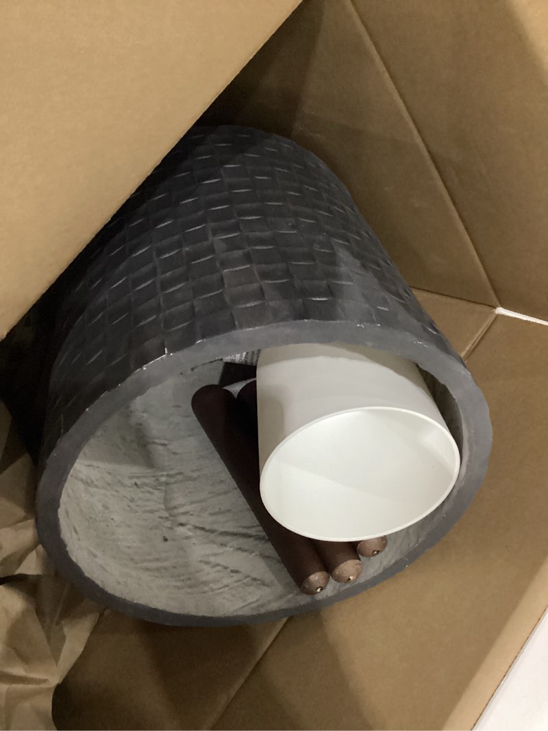 Condition photo showing New/Like New for D'vine Dev 10 Inch Modern Geometric Tile Patterned Sleek Planter Pot with Stand, Indoor Outdoor Decorative Plant Holder, Distressed Black, 88-Z-B-5 Medium Distressed Black