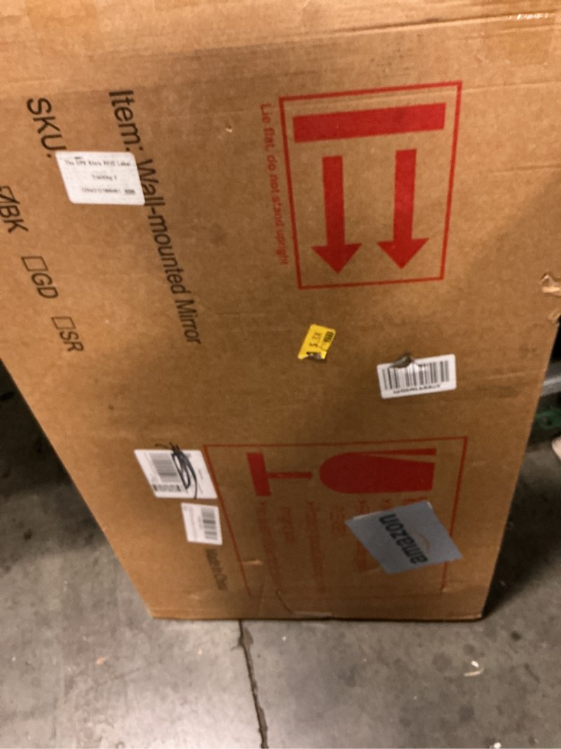 Condition photo showing New/Like New for Black Bathroom Mirror, 20x36 Inch Rectangle Beveled Edge Frame Bathroom Vanity Mirror for Over Sink, Thick Frame Brushed Black Wall Mirrors, Tempered Glass, Shatterproof Black 20"L x 36"W