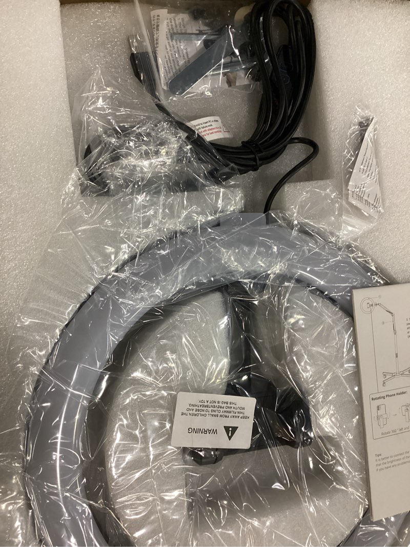 Condition photo showing New/Like New for Ring Light with Stand & Lockable Wheels, Ring Light Tripod for iPhone with Phone Holder for Video Recording, Overhead Phone Mount, 30 Lighting Combinations, Perfect for Crafts/Live Streaming/Tutorials Black