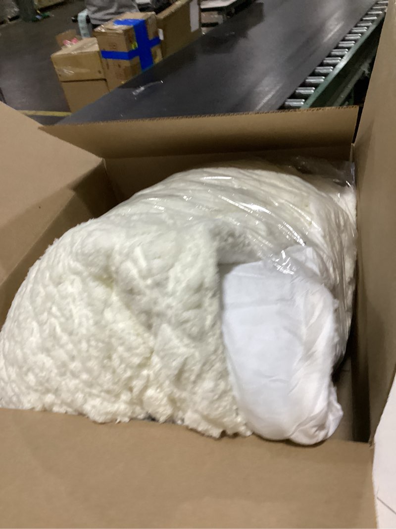 Condition photo showing As Is for bedsure sherpa fleece throw blanket for couch - thick and warm blankets for winter, soft and fuzzy throw blanket for sofa, white, 50x60 inches