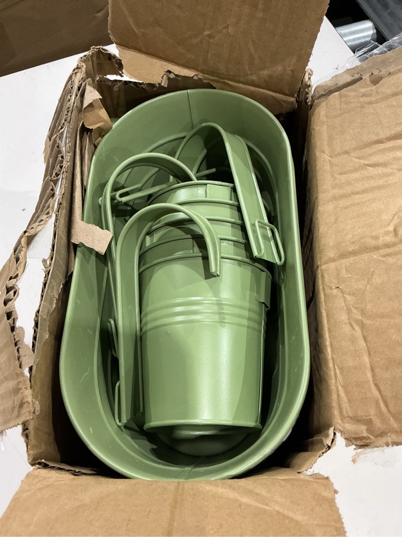 Condition photo showing Good Condition for howru metal iron flower pots for railing fence hanging bucket pots(5 pcs) and hanging flower pots metal iron bucket planter(10 pcs) (green)