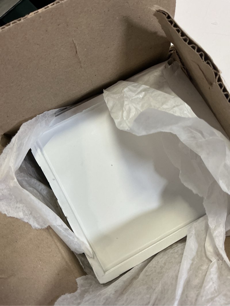 Condition photo showing New/Like New for mother of pearl tissue box cover 5.9” – handcrafted square tissue holder with sliding bottom – decorative napkin dispenser for bathroom, bedroom, kitchen, office
