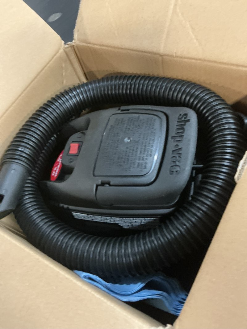 Condition photo showing As Is for shop-vac 1.5 gallon 2.0 peak wet dry vacuum, portable compact shop vacuum with collapsible handle wall bracket & attachments, ?2030100