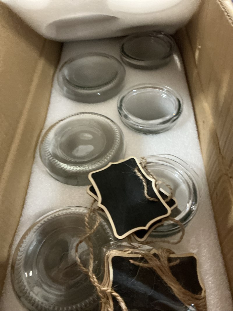 Condition photo showing New/Like New for set of 6 glass carafe with lid, 1 liter beverage serveware carafe, clear glass pitcher for mimosa bar, brunch, cold water, juice, milk, iced tea, lemonade