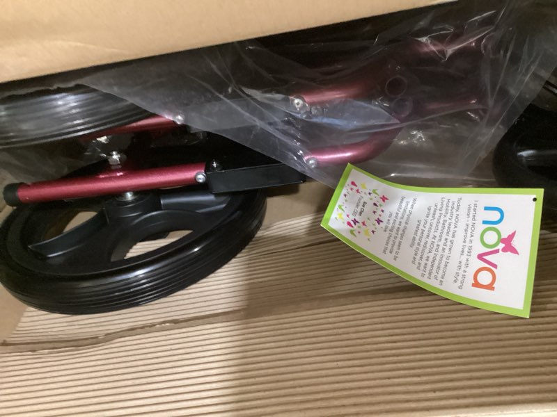 Condition photo showing Good Condition for nova lightweight folding transport chair – aluminum travel wheelchair with flip-up desk arms, one-grip locking handbrakes, 8” front & 12” rear all-terrain wheels – supports adults up to 300 lbs – red