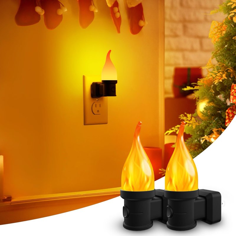 Flickering Flame Night Light Plug In 2 Pack Halloween Dusk To Dawn Sensor DIY