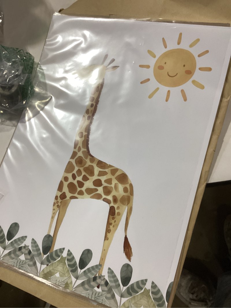 Condition photo showing Good Condition for eviepops prints cute safari animals set of 3 unframed prints for baby girl or boy nursery bedroom playroom, nursery décor, watercolour jungle wall art, giraffe elephant lion parrot toucan (12x16) 3 prints - jungle 12x16
