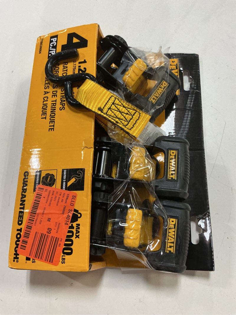 Condition photo showing As Is for dewalt 1.25 in. x 16 ft. ratchet tie-down straps 3000 lbs. break strength (4-pack)