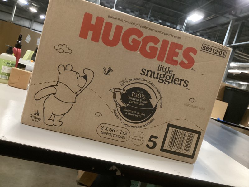 Condition photo showing New/Like New for Huggies Size 5 Diapers, Little Snugglers Baby Diapers, Size 5 (27+ lbs), 132 Count (2 Packs of 66), Packaging May Vary