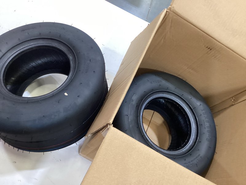 Condition photo showing As Is for ar-pro (2-pack) 13x6.50-6 lawn mower tires, replacement 13x6.5-6 smooth tractor turf tire, 4 ply lawn mower tire tubeless 480lbs load capacity, fit for most riding mower, lawn garden tractors 13x6.50-6 tubeless